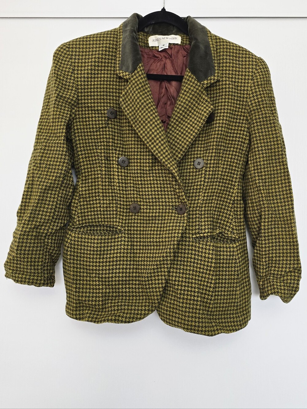 Jones New York - Vintage 80s 90s Houndstooth Blazer Collar Jacket
